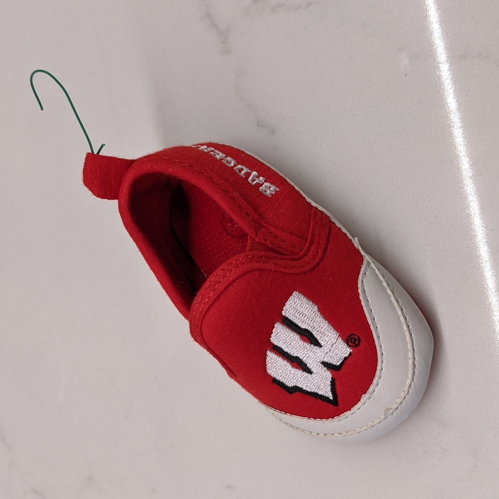 Wisconsin Badgers baby shoe ornament